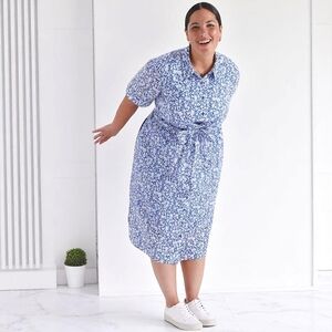 Lane Bryant Wrap Bodice Shirt Dress Lila Blue White Ditzy Floral 28/4X NWT